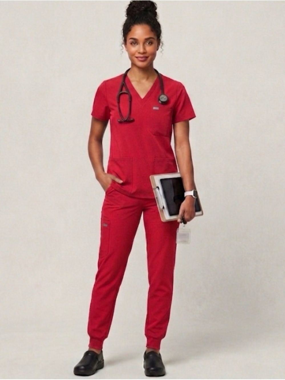 NWT | FIGS Red V-Neck Scrub Set Sz Medium - Picture 1 of 5